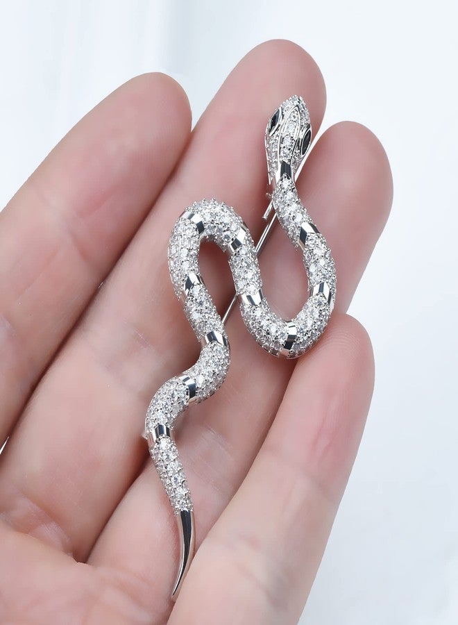 VVCome Crystal Snake Brooch Pin Vintage Suit Accessory Metal Serpent Animal Lapel Pin Banquet Badge Pins Backpack Bag Pin Hat Pins (Silver) - Image 4